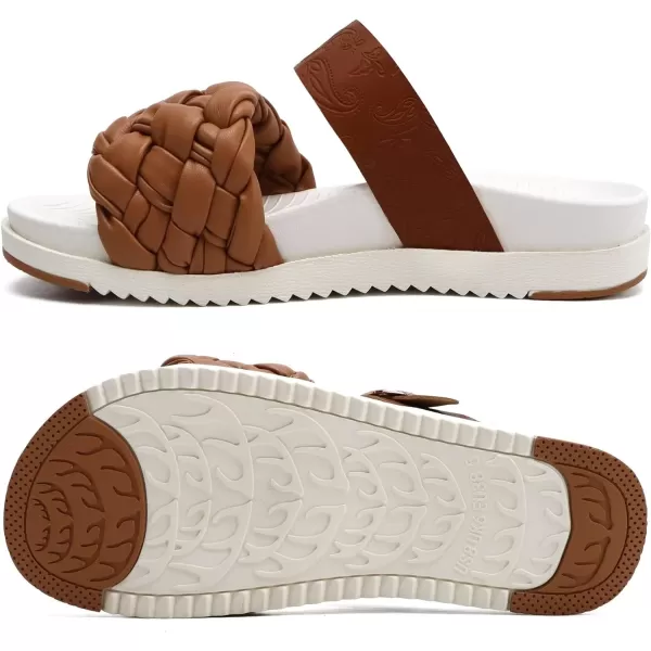 KuaiLu Womens Orthotic Slides Fashion Dressy Sandals With Comfortable Plantar Fasciitis Arch Support Summer Adjustable Leather Braided Open Toe Cushion Womans Slides Sandals Size5-11