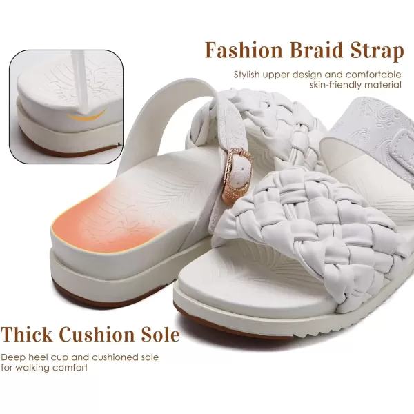 KuaiLu Womens Orthotic Slides Fashion Dressy Sandals With Comfortable Plantar Fasciitis Arch Support Summer Adjustable Leather Braided Open Toe Cushion Womans Slides Sandals Size5-11