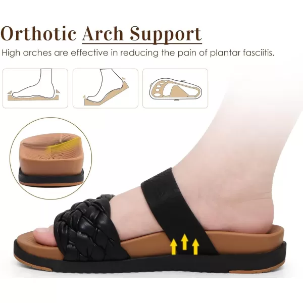 KuaiLu Womens Orthotic Slides Fashion Dressy Sandals With Comfortable Plantar Fasciitis Arch Support Summer Adjustable Leather Braided Open Toe Cushion Womans Slides Sandals Size5-11