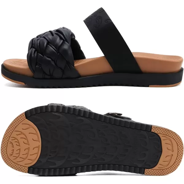 KuaiLu Womens Orthotic Slides Fashion Dressy Sandals With Comfortable Plantar Fasciitis Arch Support Summer Adjustable Leather Braided Open Toe Cushion Womans Slides Sandals Size5-11