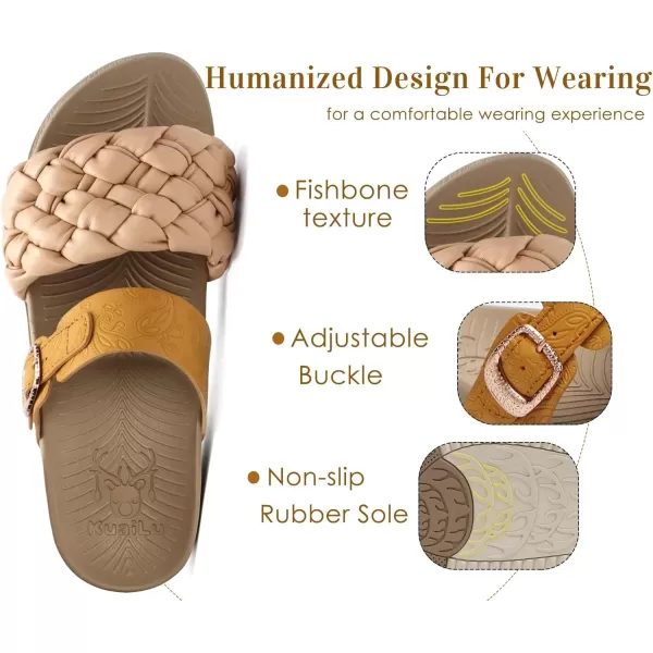 KuaiLu Womens Orthotic Slides Fashion Dressy Sandals With Comfortable Plantar Fasciitis Arch Support Summer Adjustable Leather Braided Open Toe Cushion Womans Slides Sandals Size5-11