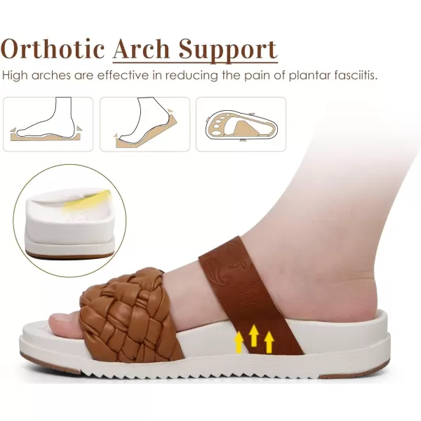 KuaiLu Womens Orthotic Slides Fashion Dressy Sandals With Comfortable Plantar Fasciitis Arch Support Summer Adjustable Leather Braided Open Toe Cushion Womans Slides Sandals Size5-11