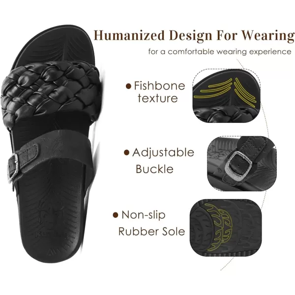 KuaiLu Womens Orthotic Slides Fashion Dressy Sandals With Comfortable Plantar Fasciitis Arch Support Summer Adjustable Leather Braided Open Toe Cushion Womans Slides Sandals Size5-11