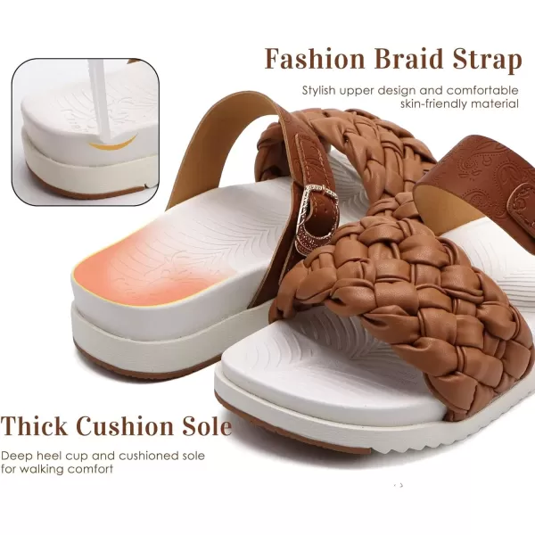 KuaiLu Womens Orthotic Slides Fashion Dressy Sandals With Comfortable Plantar Fasciitis Arch Support Summer Adjustable Leather Braided Open Toe Cushion Womans Slides Sandals Size5-11