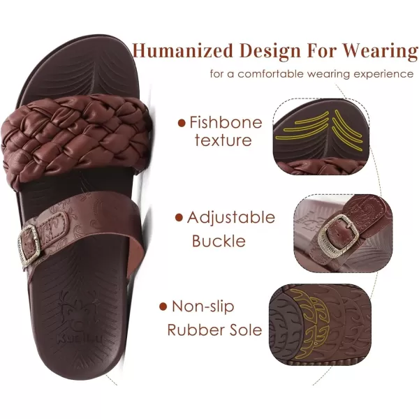KuaiLu Womens Orthotic Slides Fashion Dressy Sandals With Comfortable Plantar Fasciitis Arch Support Summer Adjustable Leather Braided Open Toe Cushion Womans Slides Sandals Size5-11