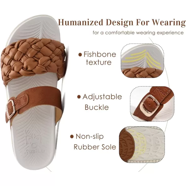 KuaiLu Womens Orthotic Slides Fashion Dressy Sandals With Comfortable Plantar Fasciitis Arch Support Summer Adjustable Leather Braided Open Toe Cushion Womans Slides Sandals Size5-11