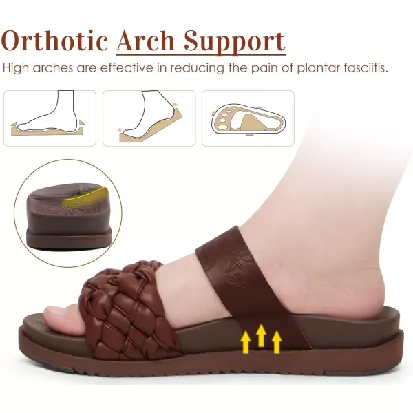 KuaiLu Womens Orthotic Slides Fashion Dressy Sandals With Comfortable Plantar Fasciitis Arch Support Summer Adjustable Leather Braided Open Toe Cushion Womans Slides Sandals Size5-11