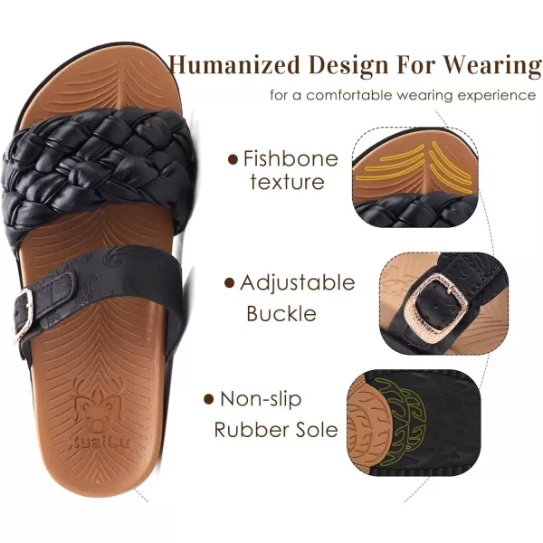 KuaiLu Womens Orthotic Slides Fashion Dressy Sandals With Comfortable Plantar Fasciitis Arch Support Summer Adjustable Leather Braided Open Toe Cushion Womans Slides Sandals Size5-11