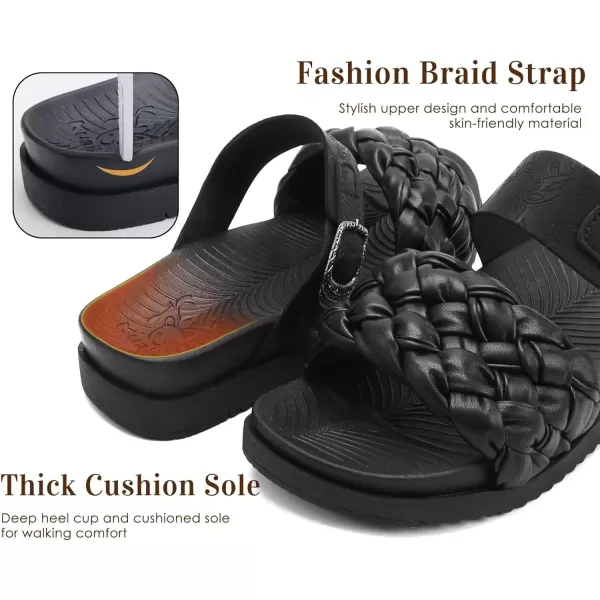 KuaiLu Womens Orthotic Slides Fashion Dressy Sandals With Comfortable Plantar Fasciitis Arch Support Summer Adjustable Leather Braided Open Toe Cushion Womans Slides Sandals Size5-11