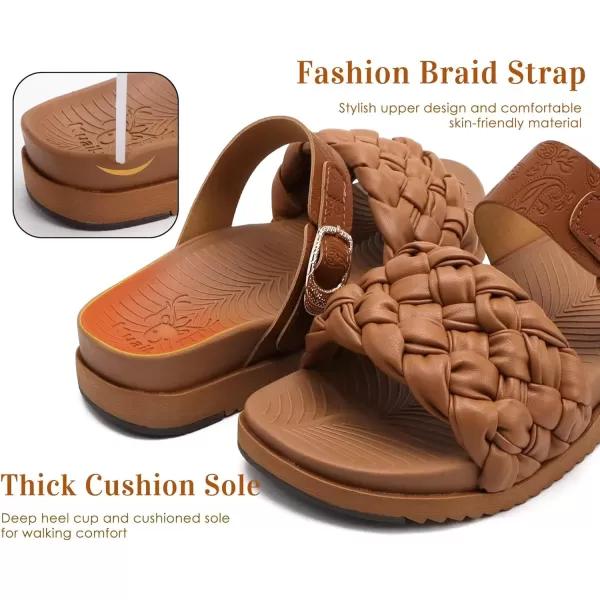 KuaiLu Womens Orthotic Slides Fashion Dressy Sandals With Comfortable Plantar Fasciitis Arch Support Summer Adjustable Leather Braided Open Toe Cushion Womans Slides Sandals Size5-11