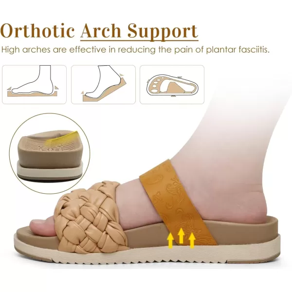 KuaiLu Womens Orthotic Slides Fashion Dressy Sandals With Comfortable Plantar Fasciitis Arch Support Summer Adjustable Leather Braided Open Toe Cushion Womans Slides Sandals Size5-11