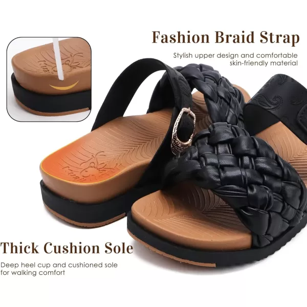KuaiLu Womens Orthotic Slides Fashion Dressy Sandals With Comfortable Plantar Fasciitis Arch Support Summer Adjustable Leather Braided Open Toe Cushion Womans Slides Sandals Size5-11