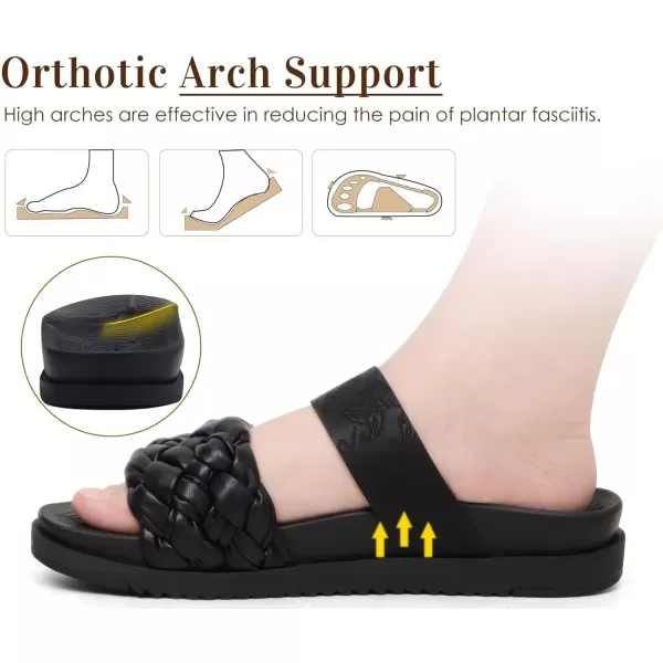 KuaiLu Womens Orthotic Slides Fashion Dressy Sandals With Comfortable Plantar Fasciitis Arch Support Summer Adjustable Leather Braided Open Toe Cushion Womans Slides Sandals Size5-11