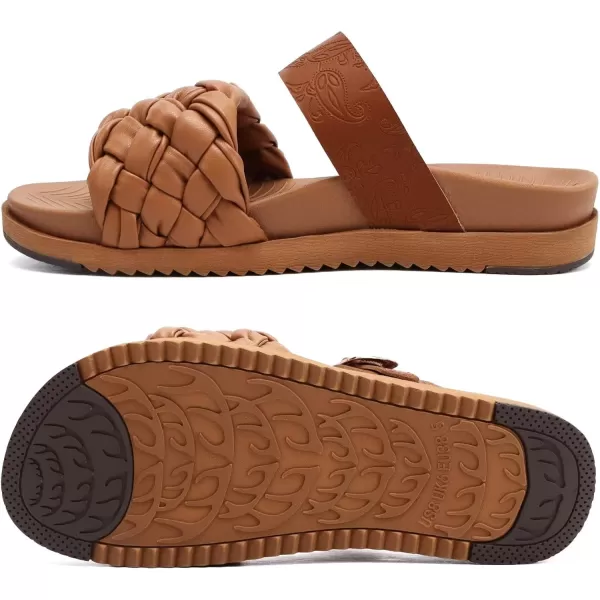 KuaiLu Womens Orthotic Slides Fashion Dressy Sandals With Comfortable Plantar Fasciitis Arch Support Summer Adjustable Leather Braided Open Toe Cushion Womans Slides Sandals Size5-11