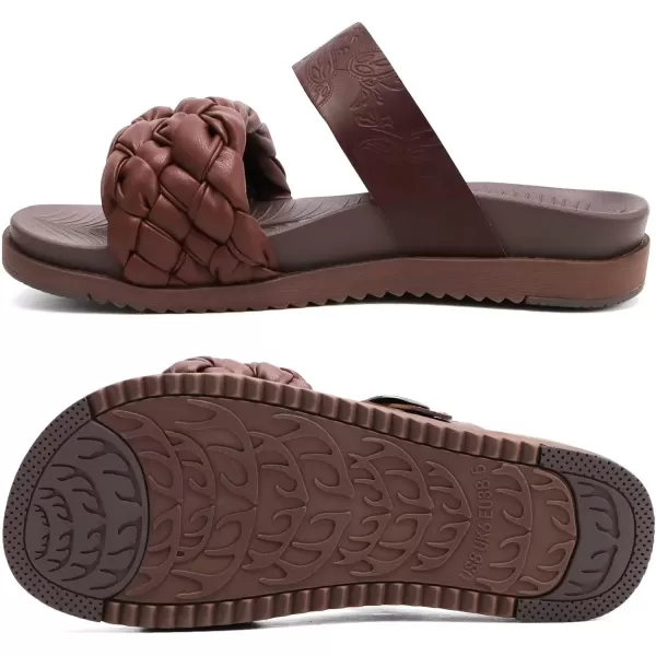 KuaiLu Womens Orthotic Slides Fashion Dressy Sandals With Comfortable Plantar Fasciitis Arch Support Summer Adjustable Leather Braided Open Toe Cushion Womans Slides Sandals Size5-11