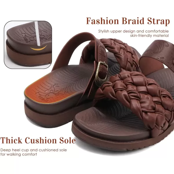 KuaiLu Womens Orthotic Slides Fashion Dressy Sandals With Comfortable Plantar Fasciitis Arch Support Summer Adjustable Leather Braided Open Toe Cushion Womans Slides Sandals Size5-11