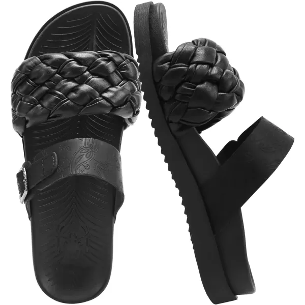 KuaiLu Womens Orthotic Slides Fashion Dressy Sandals With Comfortable Plantar Fasciitis Arch Support Summer Adjustable Leather Braided Open Toe Cushion Womans Slides Sandals Size5-11