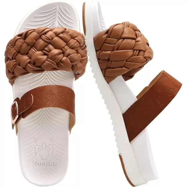 KuaiLu Womens Orthotic Slides Fashion Dressy Sandals With Comfortable Plantar Fasciitis Arch Support Summer Adjustable Leather Braided Open Toe Cushion Womans Slides Sandals Size5-11