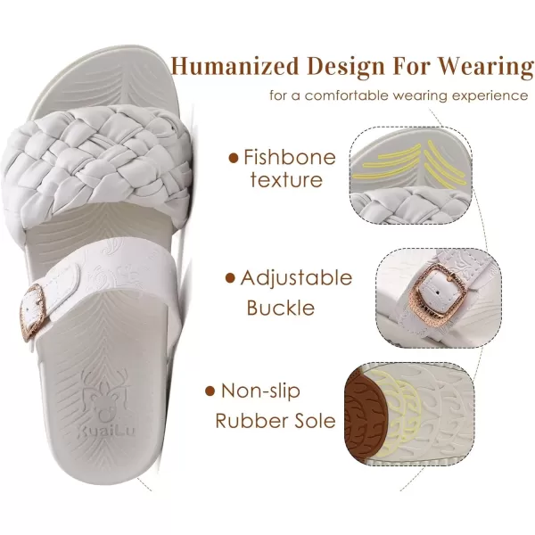 KuaiLu Womens Orthotic Slides Fashion Dressy Sandals With Comfortable Plantar Fasciitis Arch Support Summer Adjustable Leather Braided Open Toe Cushion Womans Slides Sandals Size5-11
