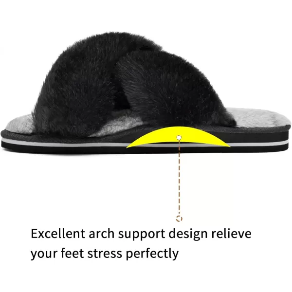 KuaiLu Womens fuzzy Fur Cross Band Slides Open Toe Slippers cozy cute Yoga Mat Slippers comfySlip on House Sandals Indoor/Outdoor