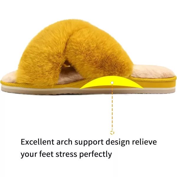 KuaiLu Womens fuzzy Fur Cross Band Slides Open Toe Slippers cozy cute Yoga Mat Slippers comfySlip on House Sandals Indoor/Outdoor
