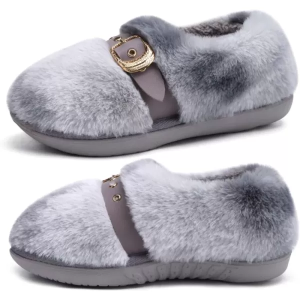 KuaiLu Fuzzy Memory Foam Slipper for Women Soft Plush Sherpa Fleece Warm Lining ladies Cozy House Arch Support Slippers Lightweight Slip on Indoor/Outdoor Sole Size 5-11)