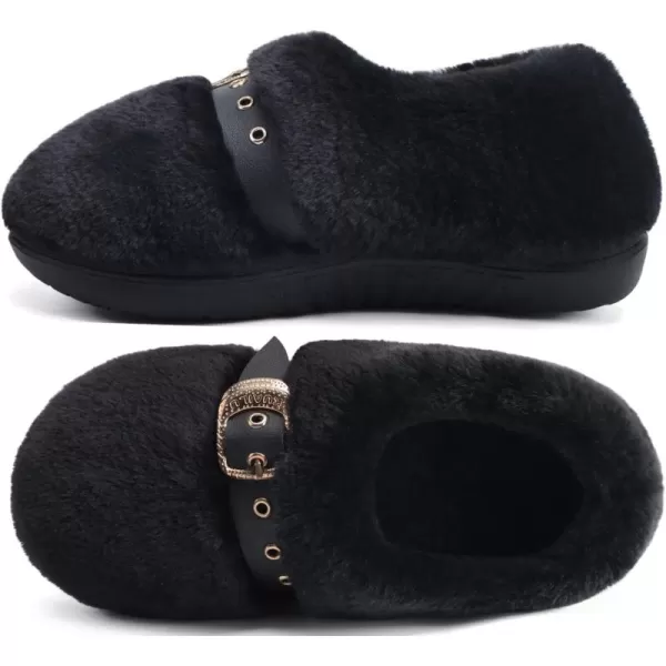 KuaiLu Fuzzy Memory Foam Slipper for Women Soft Plush Sherpa Fleece Warm Lining ladies Cozy House Arch Support Slippers Lightweight Slip on Indoor/Outdoor Sole Size 5-11)