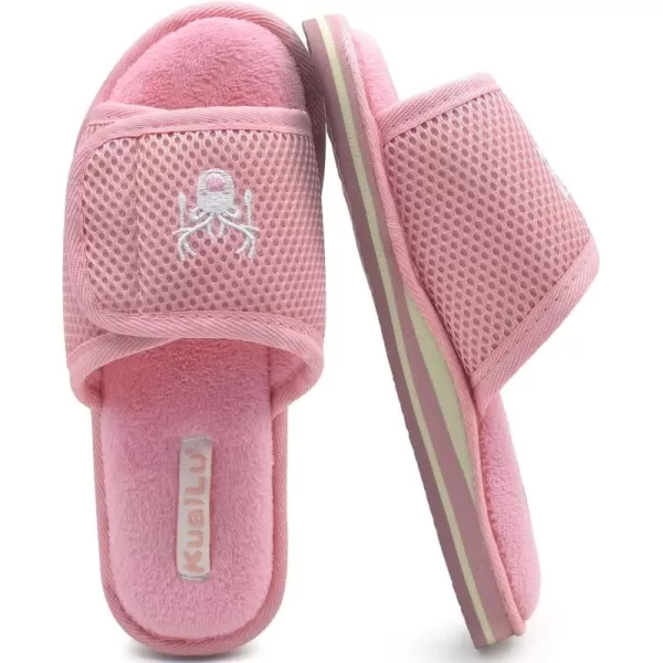 KuaiLu Slippers for Women Open Toe Ladies Slippers with Comfort Plantar Fasciitis Memory Foam Adjustable Wide Fit Diabetic Slides Slippers Indoor/Outdoor Non-Skid Sole Size 5-12