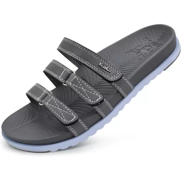 KuaiLu Womens Orthotic Slides Comfort Plantar Fasciitis Arch Support Slip on Sandals Ladies Soft Cushion Lightweight Fashion Flat Sandals with Adjustable Straps