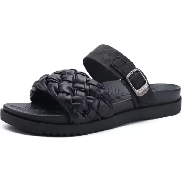 KuaiLu Womens Orthotic Slides Fashion Dressy Sandals With Comfortable Plantar Fasciitis Arch Support Summer Adjustable Leather Braided Open Toe Cushion Womans Slides Sandals Size5-11