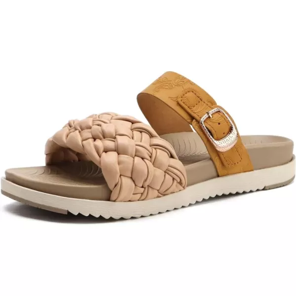 KuaiLu Womens Orthotic Slides Fashion Dressy Sandals With Comfortable Plantar Fasciitis Arch Support Summer Adjustable Leather Braided Open Toe Cushion Womans Slides Sandals Size5-11