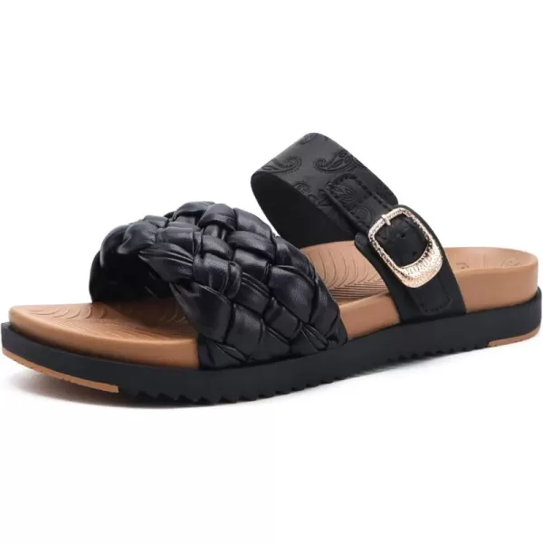 KuaiLu Womens Orthotic Slides Fashion Dressy Sandals With Comfortable Plantar Fasciitis Arch Support Summer Adjustable Leather Braided Open Toe Cushion Womans Slides Sandals Size5-11