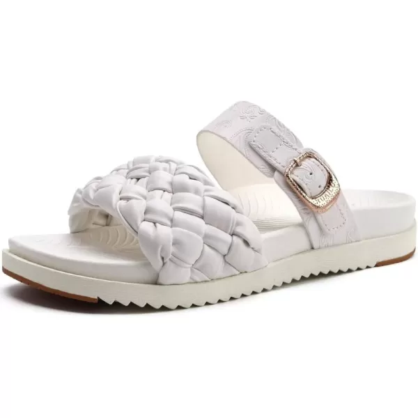 KuaiLu Womens Orthotic Slides Fashion Dressy Sandals With Comfortable Plantar Fasciitis Arch Support Summer Adjustable Leather Braided Open Toe Cushion Womans Slides Sandals Size5-11