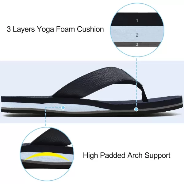 KuaiLu Flip Flops For Men Yoga Mat Leather Thong Sandals with Arch Support