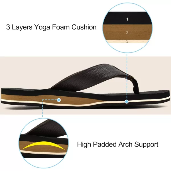 KuaiLu Men's Yoga Mat Leather Flip Flops Thong Sandals with Arch Support