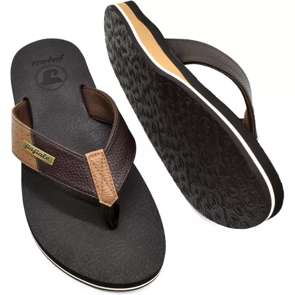 KuaiLu Men's Yoga Mat Leather Flip Flops Thong Sandals with Arch Support