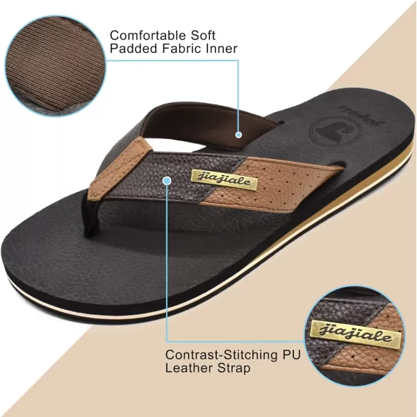 KuaiLu Men's Yoga Mat Leather Flip Flops Thong Sandals with Arch Support