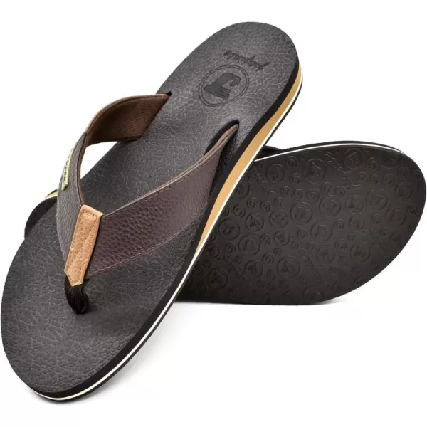 KuaiLu Men's Yoga Mat Leather Flip Flops Thong Sandals with Arch Support