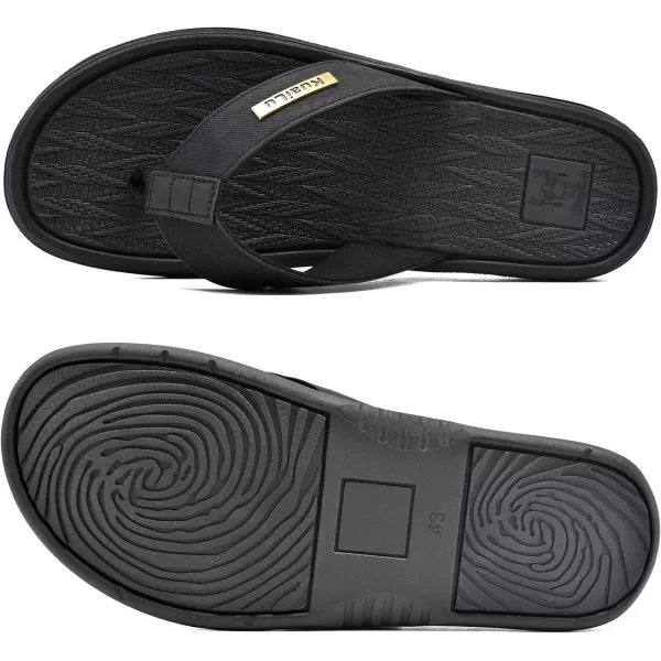 KuaiLu Mens Flip Flops Arch Support Comfortable Waterproof Open Toe Summer Beach Leather Thong Sandals Cushion Slip on Slippers