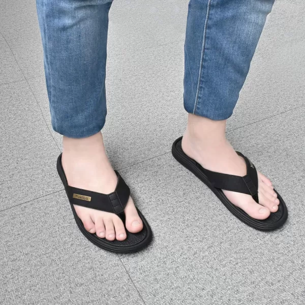 KuaiLu Mens Flip Flops Arch Support Comfortable Waterproof Open Toe Summer Beach Leather Thong Sandals Cushion Slip on Slippers