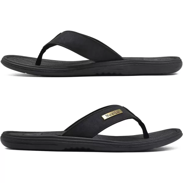 KuaiLu Mens Flip Flops Arch Support Comfortable Waterproof Open Toe Summer Beach Leather Thong Sandals Cushion Slip on Slippers