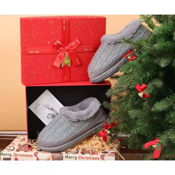 KuaiLu Womens Cozy Memory Foam Slippers, Ladies Plaid House Slippers, Comfy Arch Support Bedroom Slippers, Slip on Warm Fuzzy Lined Winter Home Shoes with Non-slip Indoor Outdoor Hard Rubber Sole)
