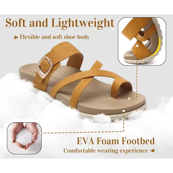 KuaiLu Womens Orthotic Slides Fashion Strappy Flat Sandals With Comfortable Plantar Fasciitis Arch Support Summer Adjustable Braided Open Toe Cushion Womans Dressy Sandals Size5-11