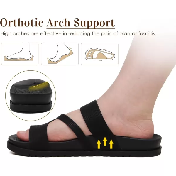 KuaiLu Womens Orthotic Slides Fashion Strappy Flat Sandals With Comfortable Plantar Fasciitis Arch Support Summer Adjustable Braided Open Toe Cushion Womans Dressy Sandals Size5-11