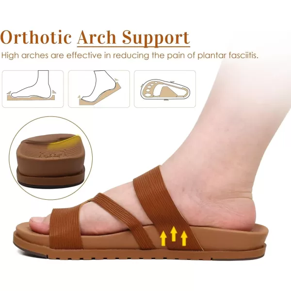 KuaiLu Womens Orthotic Slides Fashion Strappy Flat Sandals With Comfortable Plantar Fasciitis Arch Support Summer Adjustable Braided Open Toe Cushion Womans Dressy Sandals Size5-11