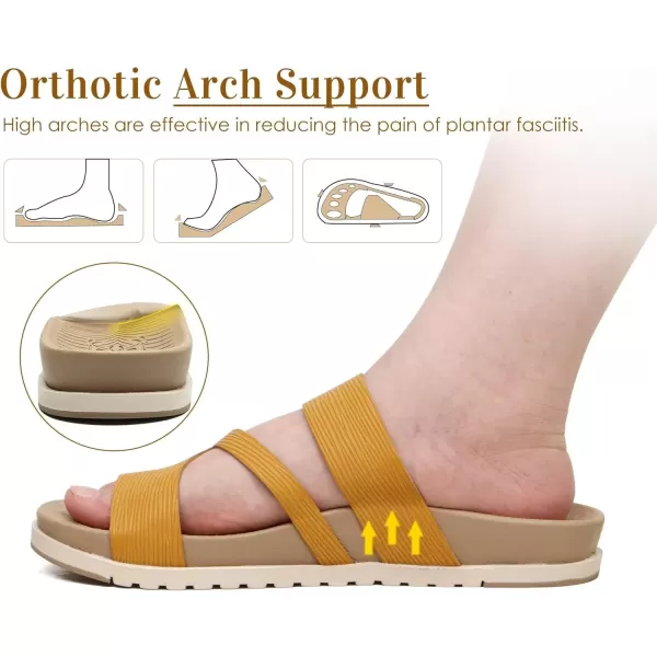 KuaiLu Womens Orthotic Slides Fashion Strappy Flat Sandals With Comfortable Plantar Fasciitis Arch Support Summer Adjustable Braided Open Toe Cushion Womans Dressy Sandals Size5-11