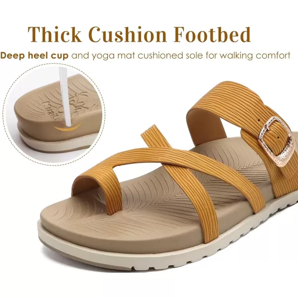 KuaiLu Womens Orthotic Slides Fashion Strappy Flat Sandals With Comfortable Plantar Fasciitis Arch Support Summer Adjustable Braided Open Toe Cushion Womans Dressy Sandals Size5-11