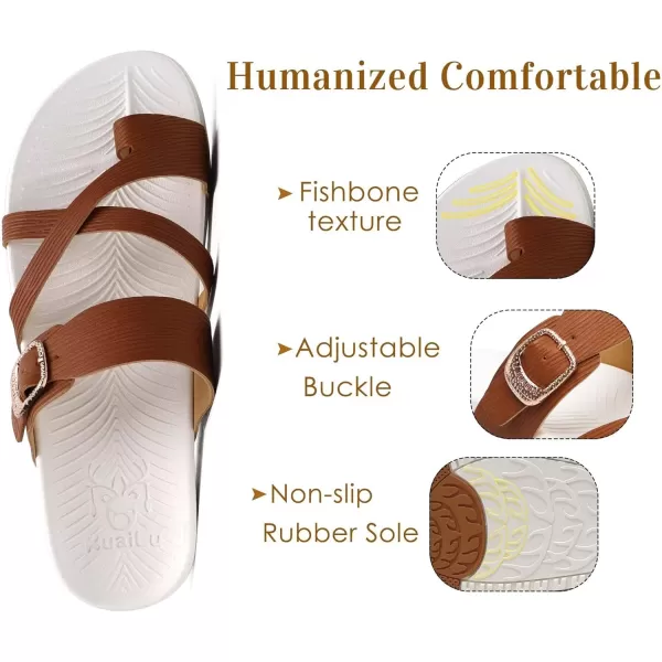 KuaiLu Womens Orthotic Slides Fashion Strappy Flat Sandals With Comfortable Plantar Fasciitis Arch Support Summer Adjustable Braided Open Toe Cushion Womans Dressy Sandals Size5-11