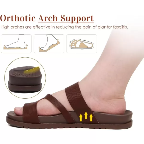 KuaiLu Womens Orthotic Slides Fashion Strappy Flat Sandals With Comfortable Plantar Fasciitis Arch Support Summer Adjustable Braided Open Toe Cushion Womans Dressy Sandals Size5-11