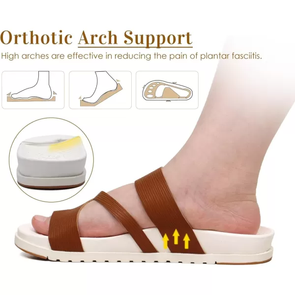KuaiLu Womens Orthotic Slides Fashion Strappy Flat Sandals With Comfortable Plantar Fasciitis Arch Support Summer Adjustable Braided Open Toe Cushion Womans Dressy Sandals Size5-11